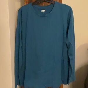 Land's End Cotton Long Sleeve Crew Neck Shirt Dark Aqua Blueish/Green. EUC